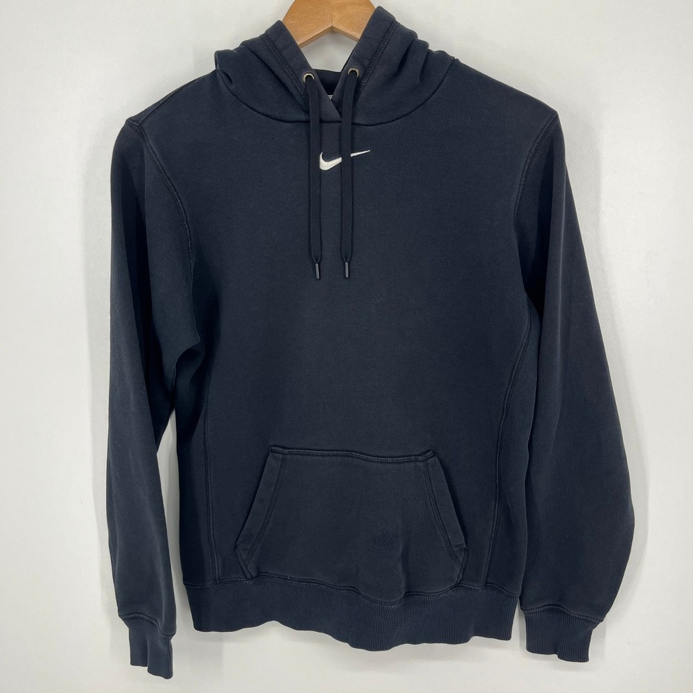 Nike Center Swoosh Pullover Hoodie Black Womens Size Small Embrodiered Logo